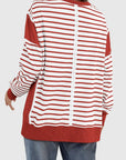 Slit Exposed Seam Striped Long Sleeve Sweatshirt