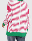 Slit Exposed Seam Striped Long Sleeve Sweatshirt