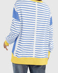 Slit Exposed Seam Striped Long Sleeve Sweatshirt