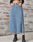 Slit High Waist Denim Skirt with Pockets