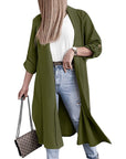 Slit Open Front Roll-Tab Sleeve Trench Coat