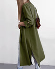 Slit Open Front Roll-Tab Sleeve Trench Coat