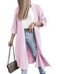 Slit Open Front Roll-Tab Sleeve Trench Coat