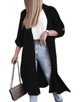 Slit Open Front Roll-Tab Sleeve Trench Coat