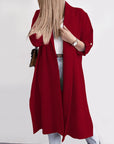 Slit Open Front Roll-Tab Sleeve Trench Coat