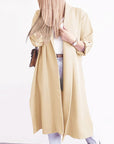 Slit Open Front Roll-Tab Sleeve Trench Coat