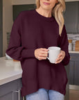 Dark Slate Gray Slit Round Neck Dropped Shoulder Sweater