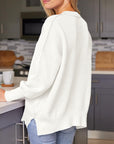 Light Gray Slit Round Neck Dropped Shoulder Sweater