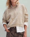 Slit Round Neck Long Sleeve Sweater