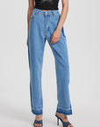 Slit Straight Leg Jeans with Pockets