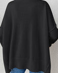 Slit V-Neck Dropped Shoulder Sweater