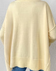 Slit V-Neck Dropped Shoulder Sweater