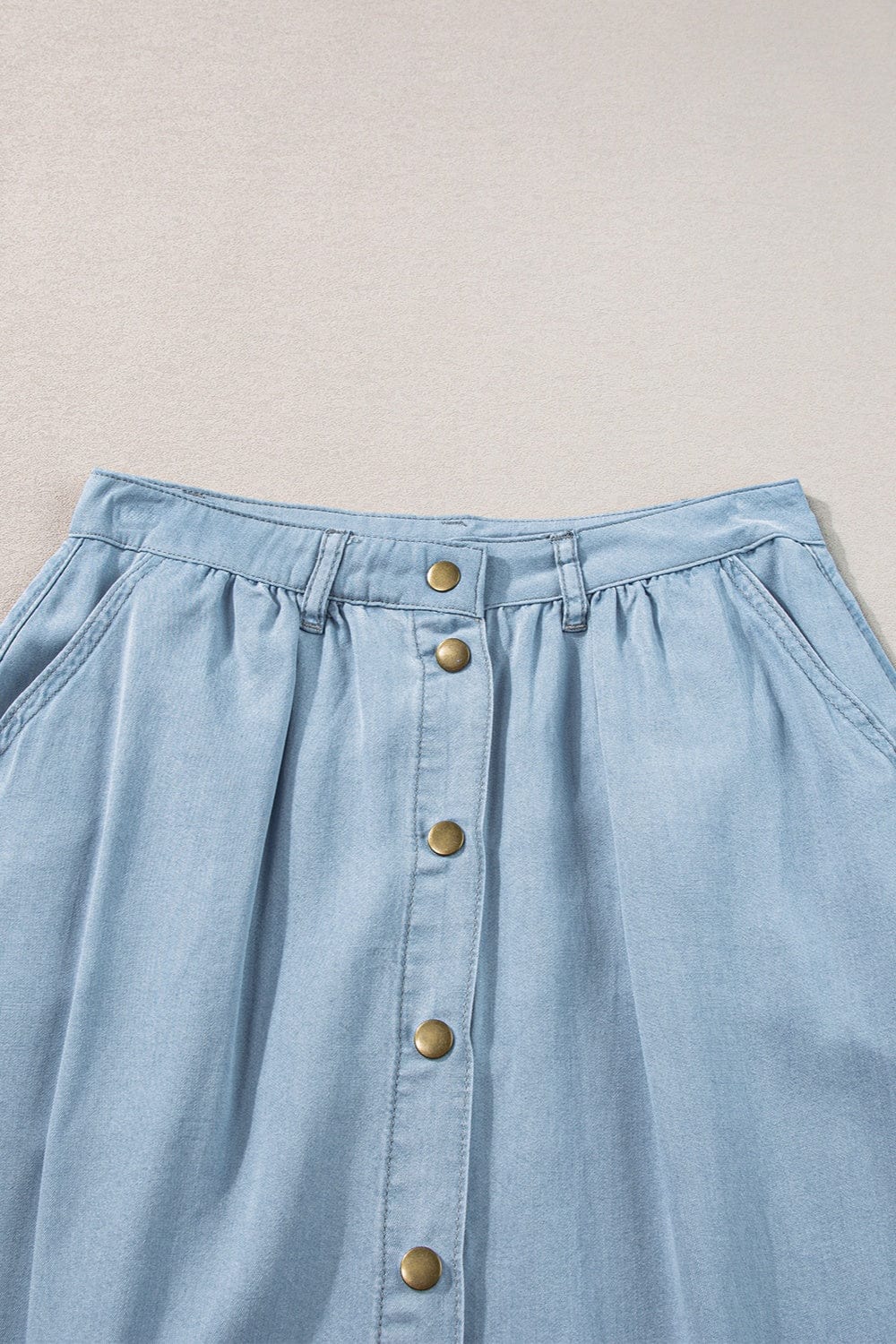 Dark Gray Snap Down High Waist Denim Skirt