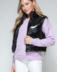 Snobbish Zip Up Turtleneck Shiny Quilted Vest