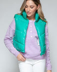 Snobbish Zip Up Turtleneck Shiny Quilted Vest