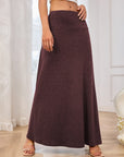 Solid Elastic Waist Maxi Skirt