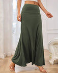 Solid Elastic Waist Maxi Skirt