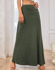 Solid Elastic Waist Maxi Skirt