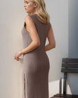 Gray Split Round Neck Sleeveless Dress