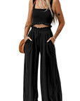 Rosy Brown Square Neck Cropped Tank Top and Long Pants Set