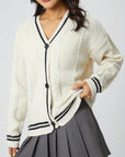 Star Embroidered V-Neck Long Sleeve Cardigan