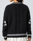 Star Embroidered V-Neck Long Sleeve Cardigan