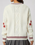 Star Embroidered V-Neck Long Sleeve Cardigan