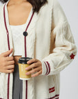 Star Embroidered V-Neck Long Sleeve Cardigan