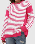 Slit Exposed Seam Striped Long Sleeve Sweatshirt