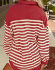 Stripe Johnny Collar Drop Shoulder Sweatshirt