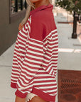 Stripe Johnny Collar Drop Shoulder Sweatshirt