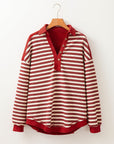 Stripe Johnny Collar Drop Shoulder Sweatshirt