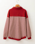 Stripe Johnny Collar Drop Shoulder Sweatshirt