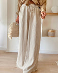 Rosy Brown Pocketed Striped Wide Leg Pants