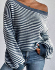 Striped Boat Neck Long Sleeve Sweater