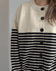 Striped Button Down Long Sleeve Cardigan