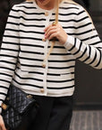 Striped Button Down Long Sleeve Cardigan