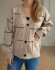 Striped Button Down V-Neck Long Sleeve Cardigan