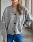 Striped Button Down V-Neck Long Sleeve Cardigan