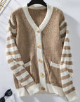 Striped Button Up Long Sleeve Cardigan