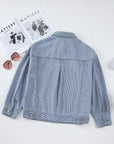 Light Gray Striped Button Up Long Sleeve Denim Jacket