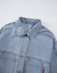 Light Gray Striped Button Up Long Sleeve Denim Jacket