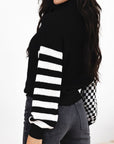 Striped & Checkered Turtleneck Dropped Shoulder Sweater