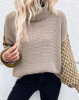 Striped & Checkered Turtleneck Dropped Shoulder Sweater