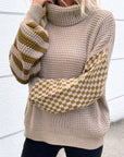 Striped & Checkered Turtleneck Dropped Shoulder Sweater