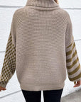 Striped & Checkered Turtleneck Dropped Shoulder Sweater