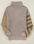 Striped & Checkered Turtleneck Dropped Shoulder Sweater