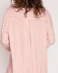 Striped Collared Neck Long Sleeve Top and Shorts Lounge Set