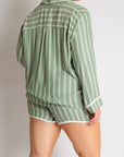 Striped Collared Neck Long Sleeve Top and Shorts Lounge Set