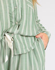 Striped Collared Neck Long Sleeve Top and Shorts Lounge Set